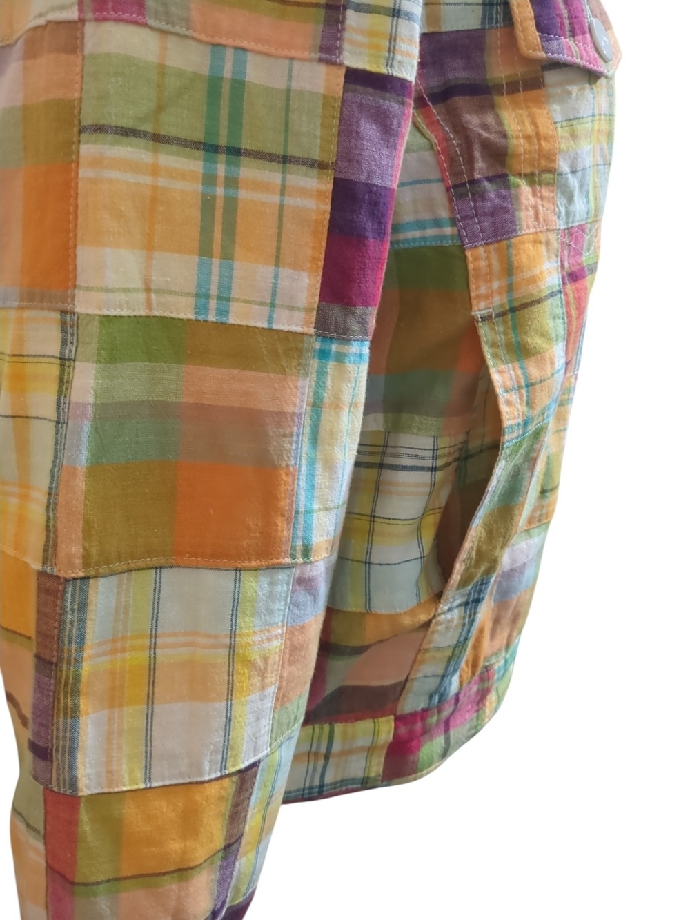Vtg Pendleton Med Y2K Cotton Madras Plaid Patchwork Utility Cropped Jacket Boho - Picture 5 of 9
